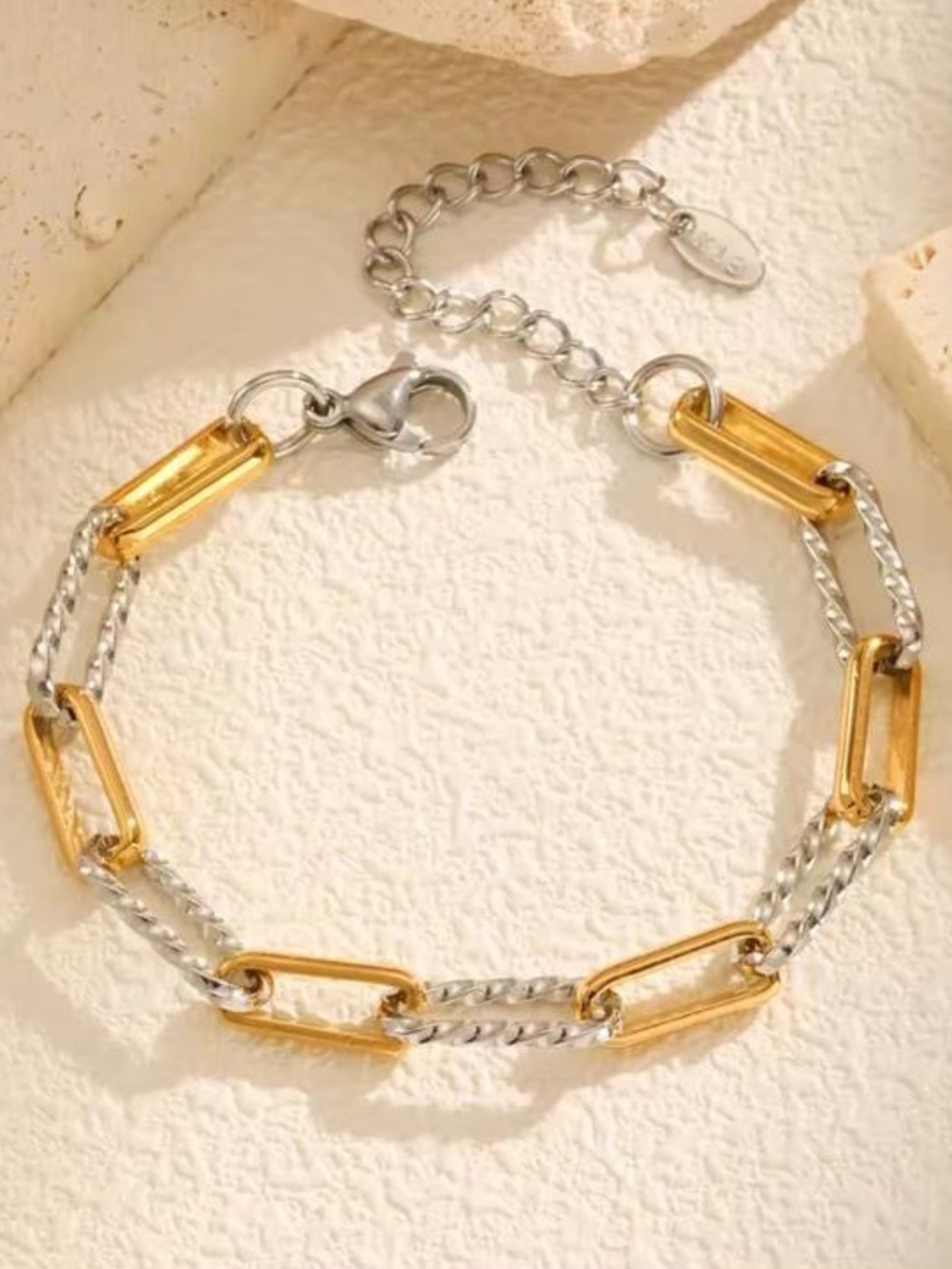 Anthropologie Two-Tone Gold and Silver Paperclip Link Bracelet